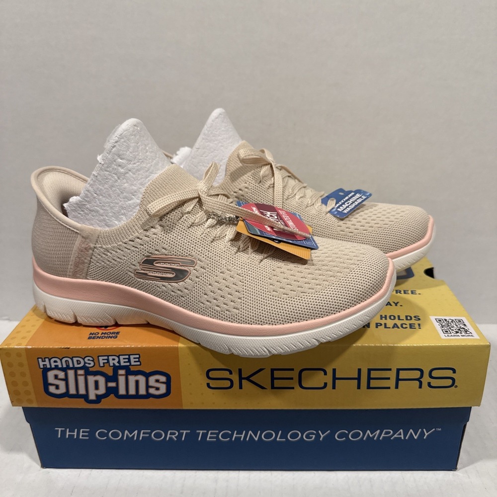 NEW Skechers Slip-Ins Summits NewDaily Handsfree Sneakers Womens 8 Natural Pink